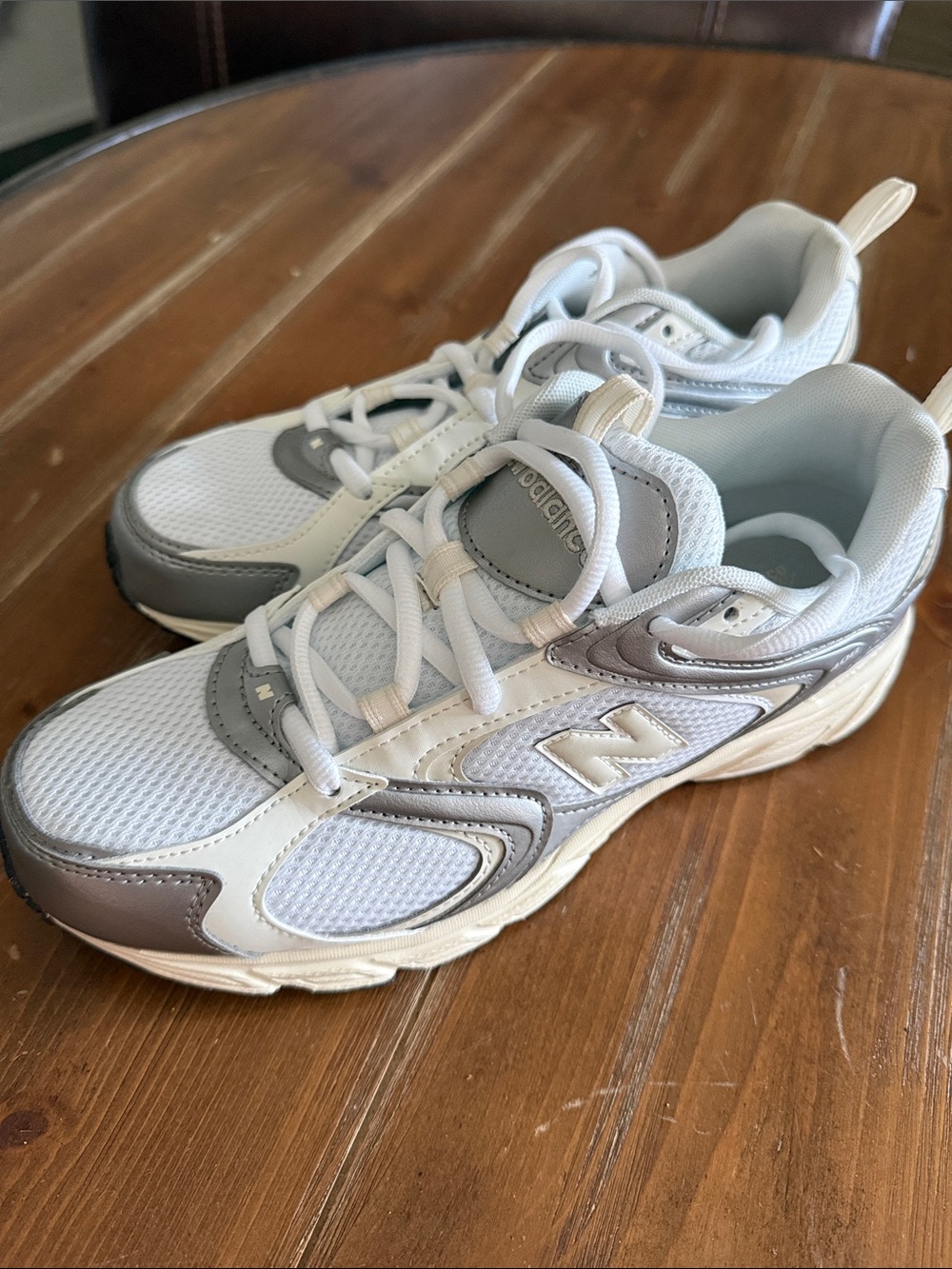 New Balance White and Silver Athletic Sneakers